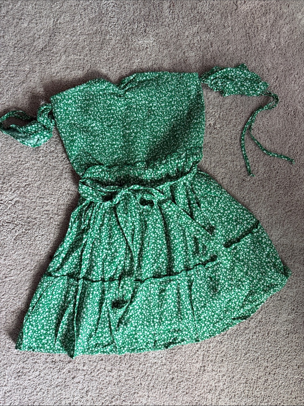 Lulu's Emerald Green Floral Tie-Strap Tiered Dress